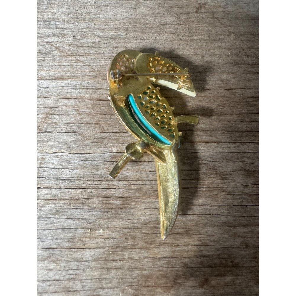 Hattie Carnegie Enamel Rhinestone Brooch Bird Toucan Pin Unsigned - Picture 6 of 13